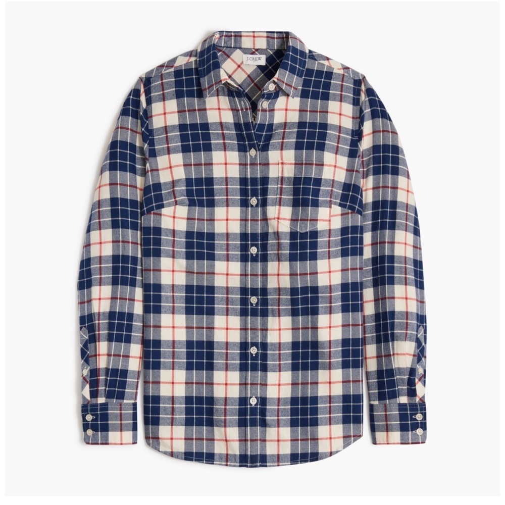 J.Crew Men’s Plaid flannel shirt Blue & Off White SZ XL
